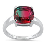 Sterling Silver Bi-Color Watermelon Cushion Cut CZ Ring