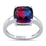 Sterling Silver Bi-Color Blue & Red Ombre Cushion Cut CZ Ring