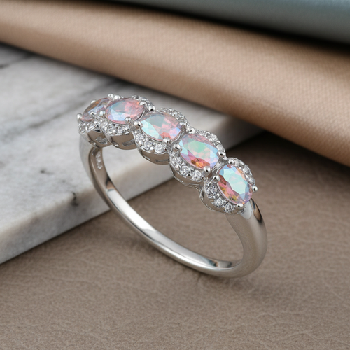 Sterling Silver Elegant Five-Stone Oval Iridescent CZ Ring