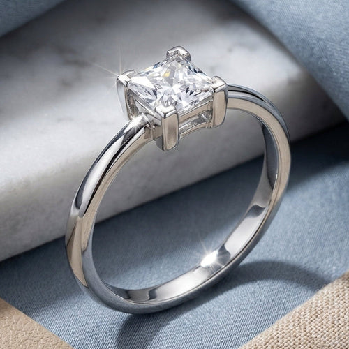 Sterling Silver 5mm Square Cut CZ Ring
