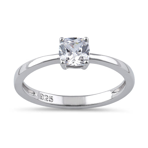 Sterling Silver 5X5mm Cushion Cut CZ Ring