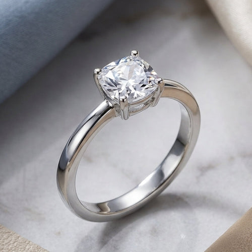 Sterling Silver 5X5mm Cushion Cut CZ Ring