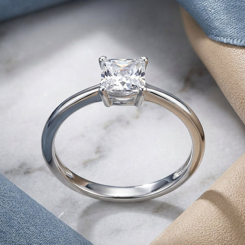 Sterling Silver 5X5mm Octagon Step Cut CZ Ring