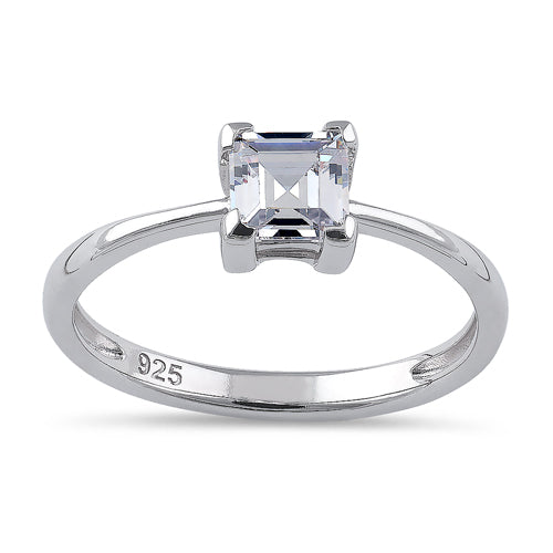 Sterling Silver 5mm Square Step Cut CZ Ring