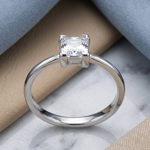 Sterling Silver 5mm Square Step Cut CZ Ring