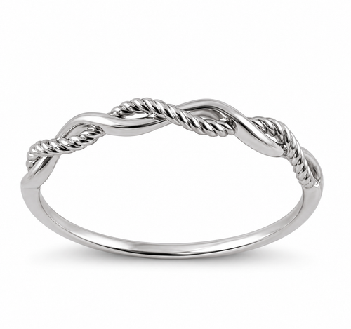 Solid 14K White Gold Twisted Rope Ring