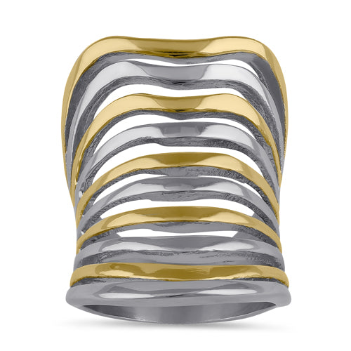 Stainless Steel Two Tone Wave Ring