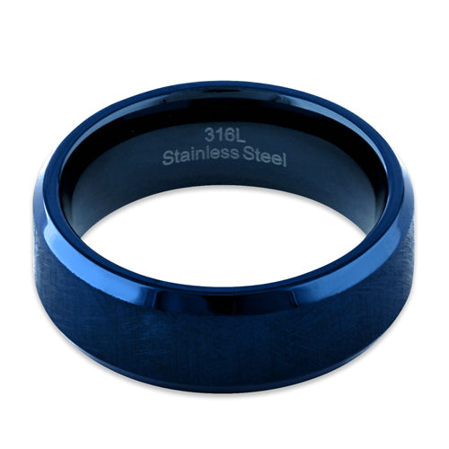 Stainless Steel Men's Blue Textured with Polish Edges Band Ring