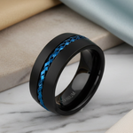 Titanium Black with Blue Steel Cable Band Ring