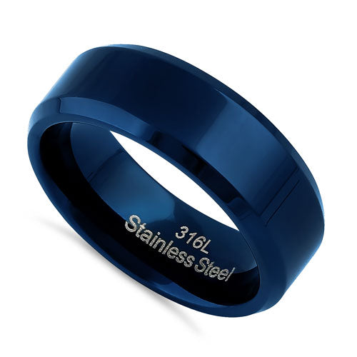 Stainless Steel 7mm Blue High Polish Band Ring