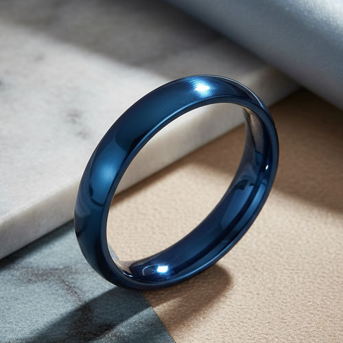 Stainless Steel 4mm Blue Brushed Wedding Band Ring
