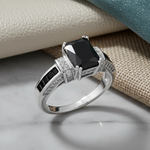 Sterling Silver Black Emerald-Cut CZ Ring