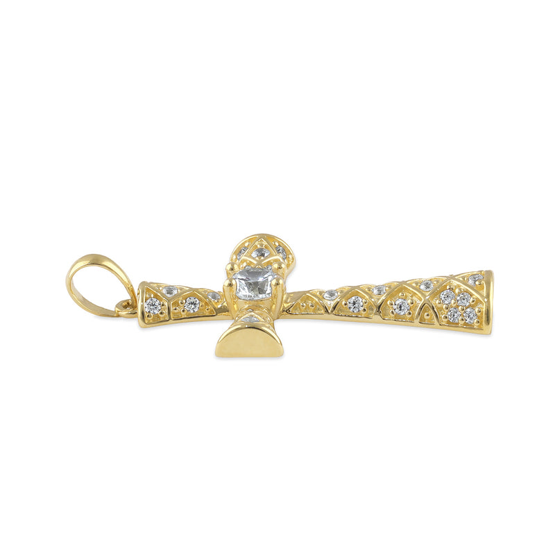 Solid 14K Gold Textured Pattern Cross CZ Pendant