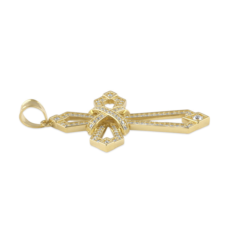Solid 14K Gold Large Dazzling Cross Pointed CZ Pendant