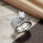 Sterling Silver CZ Engagement Ring Set