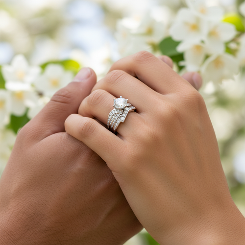 Sterling Silver CZ Engagement Ring Set