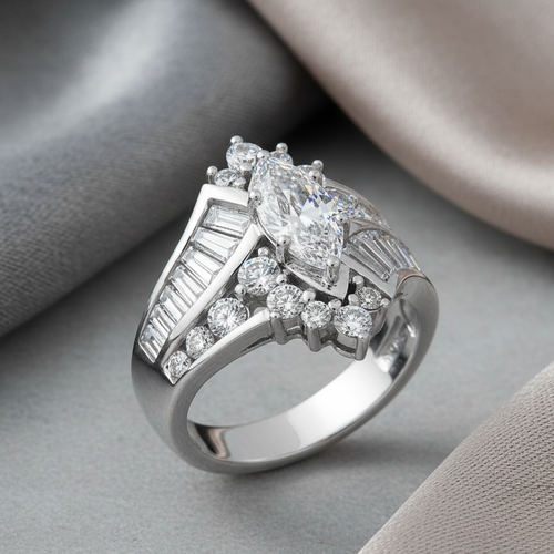 Sterling Silver Marquise CZ Engagement Ring