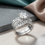 Sterling Silver CZ Engagement Ring Set