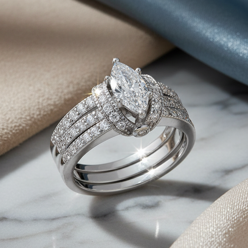 Sterling Silver Clear Marquise CZ Set Ring