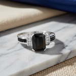Sterling Silver Black Emerald-Cut CZ Ring