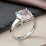 Sterling Silver Cushion-Cut Iridescent Rainbow CZ Ring