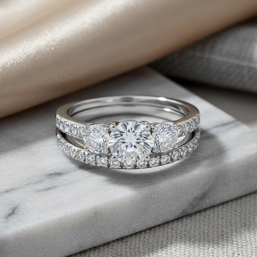 Sterling Silver CZ Engagement Set Ring