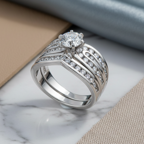 Sterling Silver 2-piece Engagement Set CZ Ring