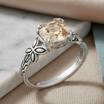 Sterling Silver Cushion-Cut Champagne CZ Ring