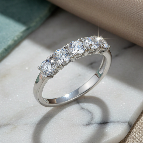 Sterling Silver Round CZ Half Eternity Ring