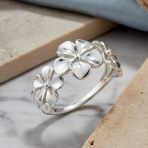 Sterling Silver Triple Plumeria Ring