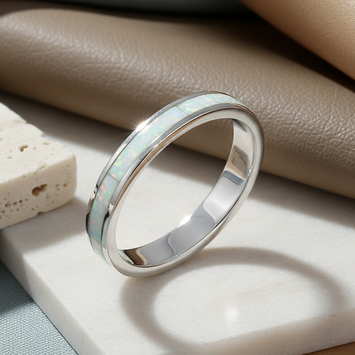 Sterling Silver Seamless White Lab Opal Ring