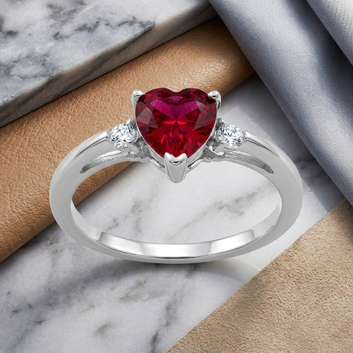 Sterling Silver Ruby Heart CZ Ring