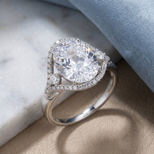 Sterling Silver 9mm x 11mm Oval Halo Engagement Ring