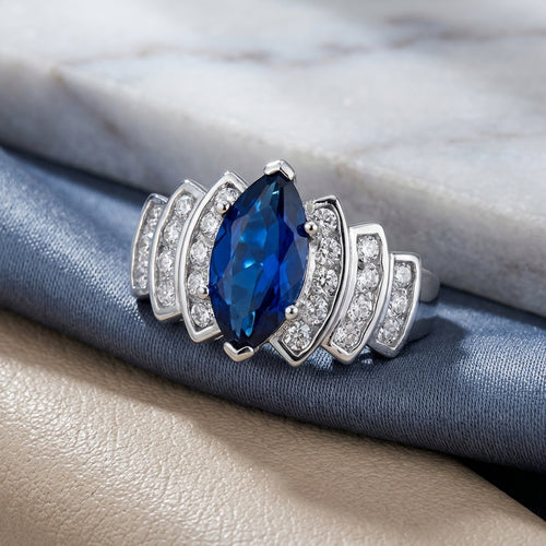 Sterling Silver Marquise Blue CZ Ring