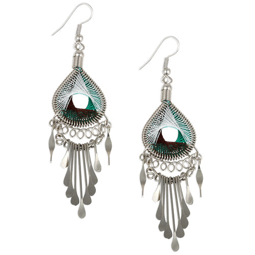 Stainless Steel Peruvian Turquoise & Brown Silk Thread Dangle Earrings