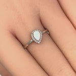 Sterling Silver White Lab Opal Tilted Pear Halo CZ Ring