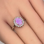 Sterling Silver Pink Opal Oval CZ Halo Ring