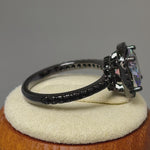 Sterling Silver Black-Rhodium Cushion-Cut Rainbow CZ Ring