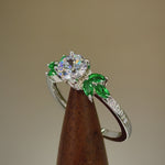 Sterling Silver Flower Leaves CZ Ring