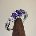 Sterling Silver Purple CZ 3-Stone Ring