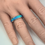 Sterling Silver Blue Lab-Opal Eternity Band Ring