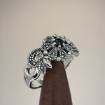 Sterling Silver Nature Inspired Round Black Onyx Marcasite Ring