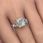 Sterling Silver Iridescent Emerald Cut CZ Ring