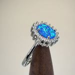 Sterling Silver Oval Blue Lab Opal CZ Ring