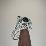Sterling Silver Black Onyx Flower Marcasite Ring