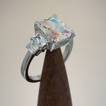 Sterling Silver Iridescent Emerald Cut CZ Ring
