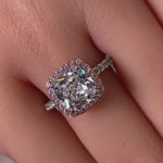 Sterling Silver Rose Gold-Plated Cushion-Cut CZ Halo Ring