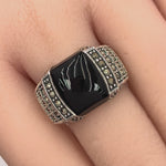 Sterling Silver Black Onyx Marcasite Ring