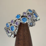 Sterling Silver Aqua Blue & Amethyst Elegant CZ Ring