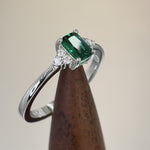Sterling Silver Precious Emerald Cut Emerald CZ Ring